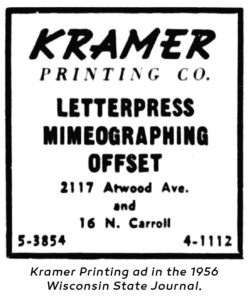 Kramer Printing ad in the 1956 Wisconsin State Journal